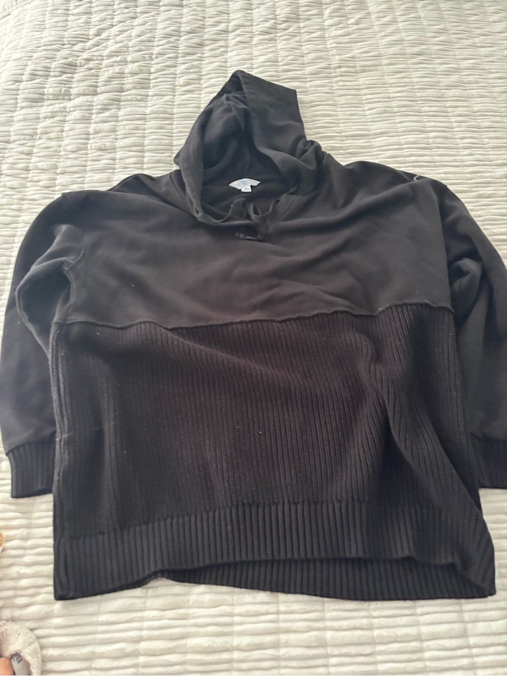 Women's Black Hooded Ribbed Sweater and pink sweatshirt combo